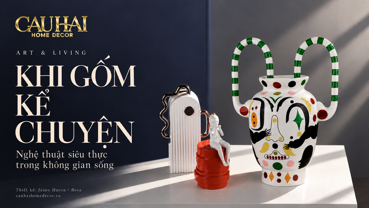Khi gốm kể chuyện – gốm nghệ thuật trong không gian sống, logo vàng Cậu Hai Home Decor