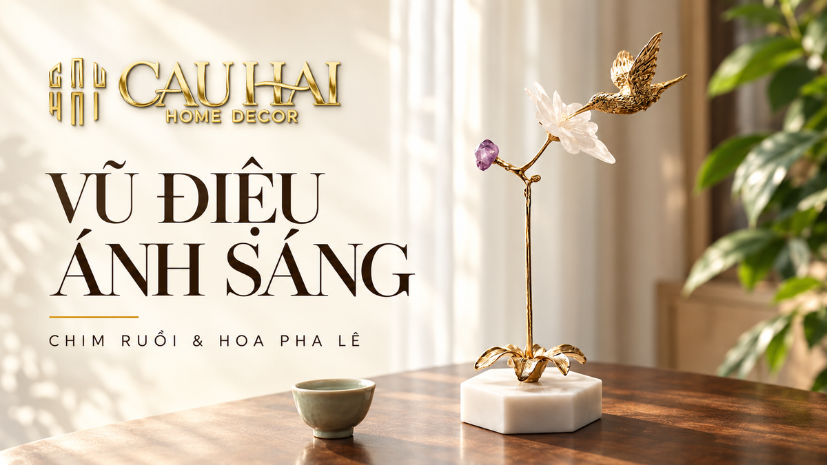 Vũ điệu ánh sáng – Tượng chim ruồi và hoa pha lê, Cậu Hai Home Decor