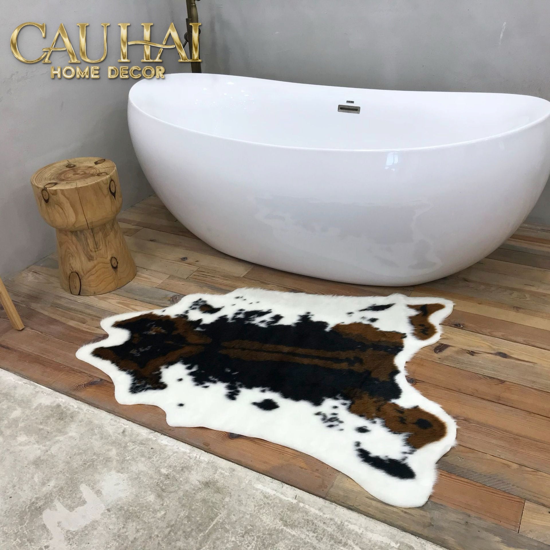 Thảm Lông Faux Fur Cowhide Cognac Noir 85x110