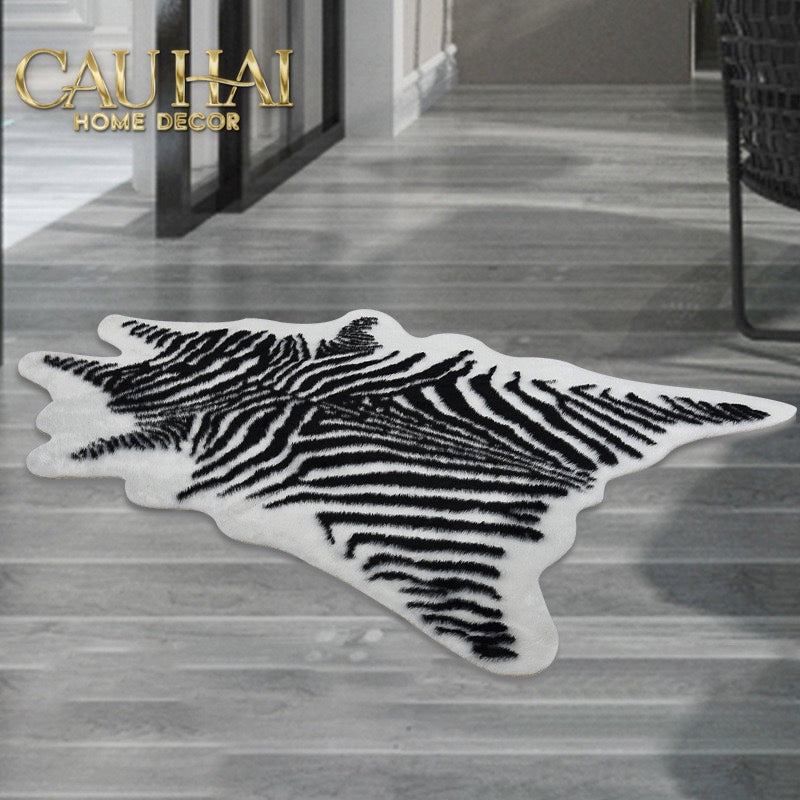 Thảm Lông Faux Fur Zebra Hide Noir 85x110
