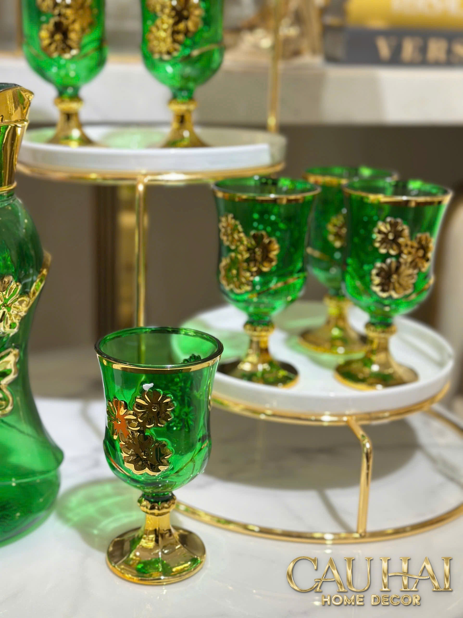 Set Binh Nuoc Thuy Tinh Grand Marquis Vert Jade Glass 7pcs