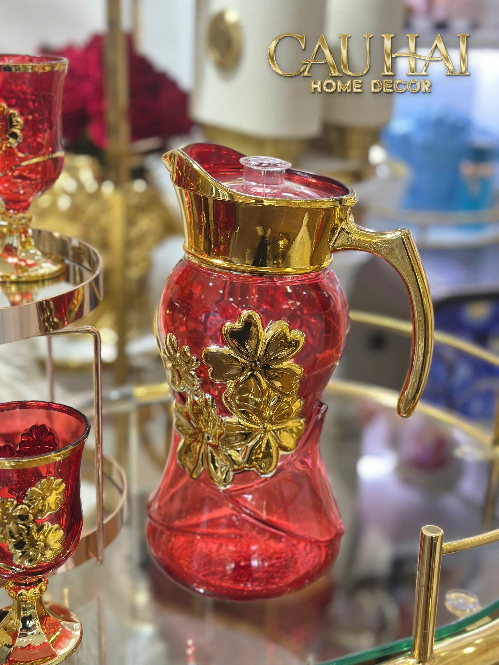 Set Binh Nuoc Thuy Tinh Grand Marquis Rubis Rouge Glass 7pcs
