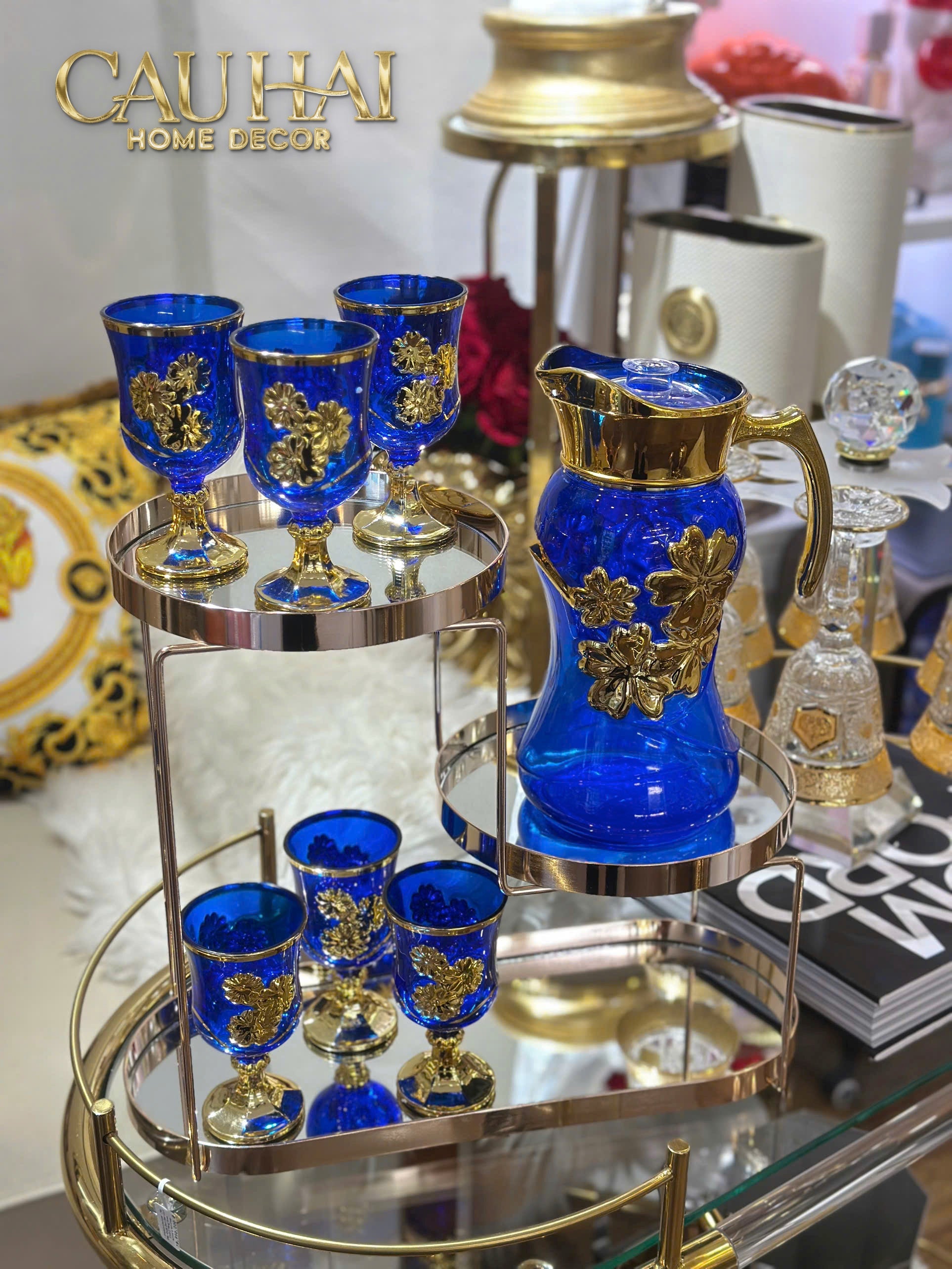 Set Binh Nuoc Thuy Tinh Grand Marquis Bleu Saphir Glass 7pcs