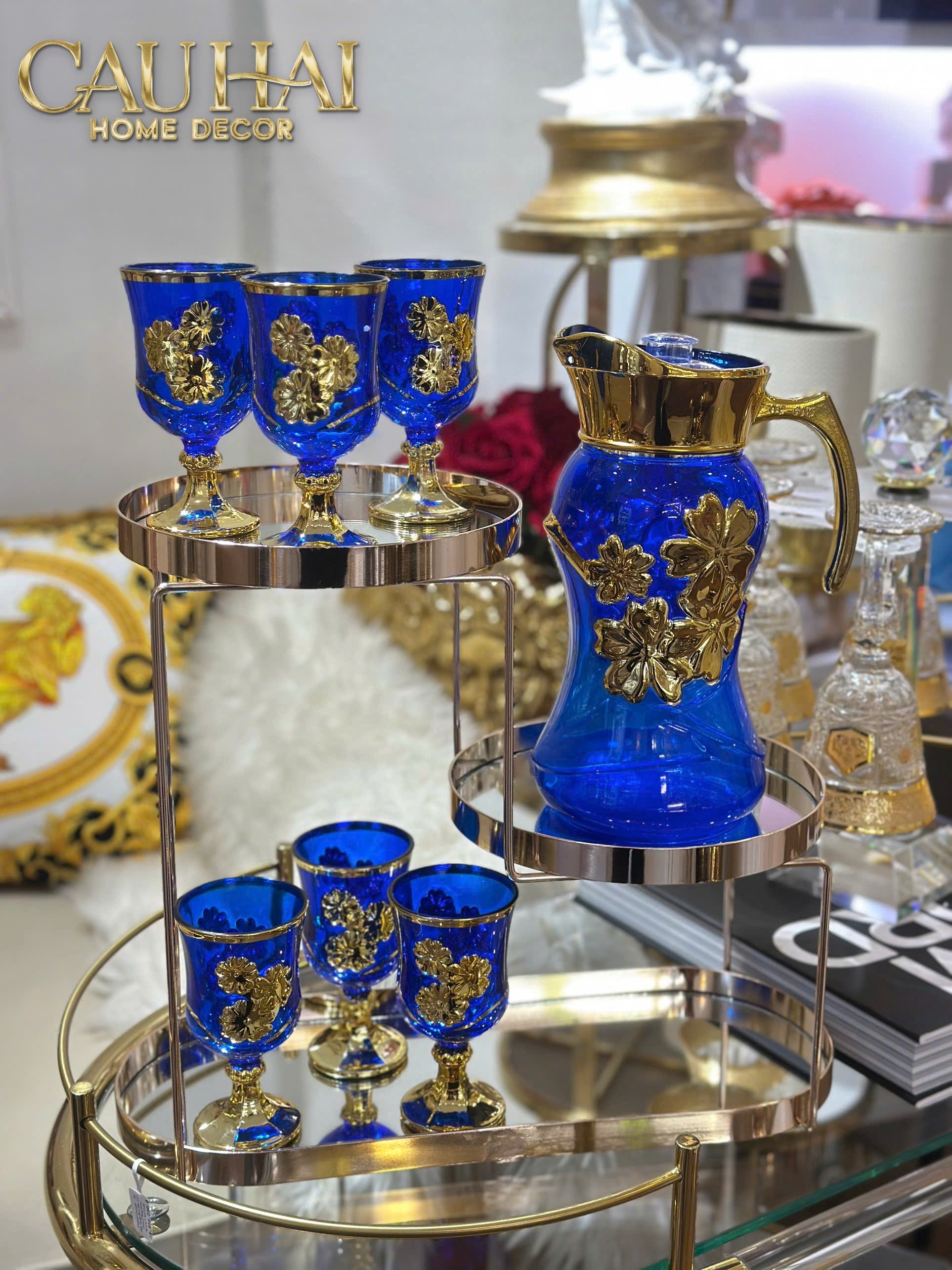 Set Binh Nuoc Thuy Tinh Grand Marquis Bleu Saphir Glass 7pcs