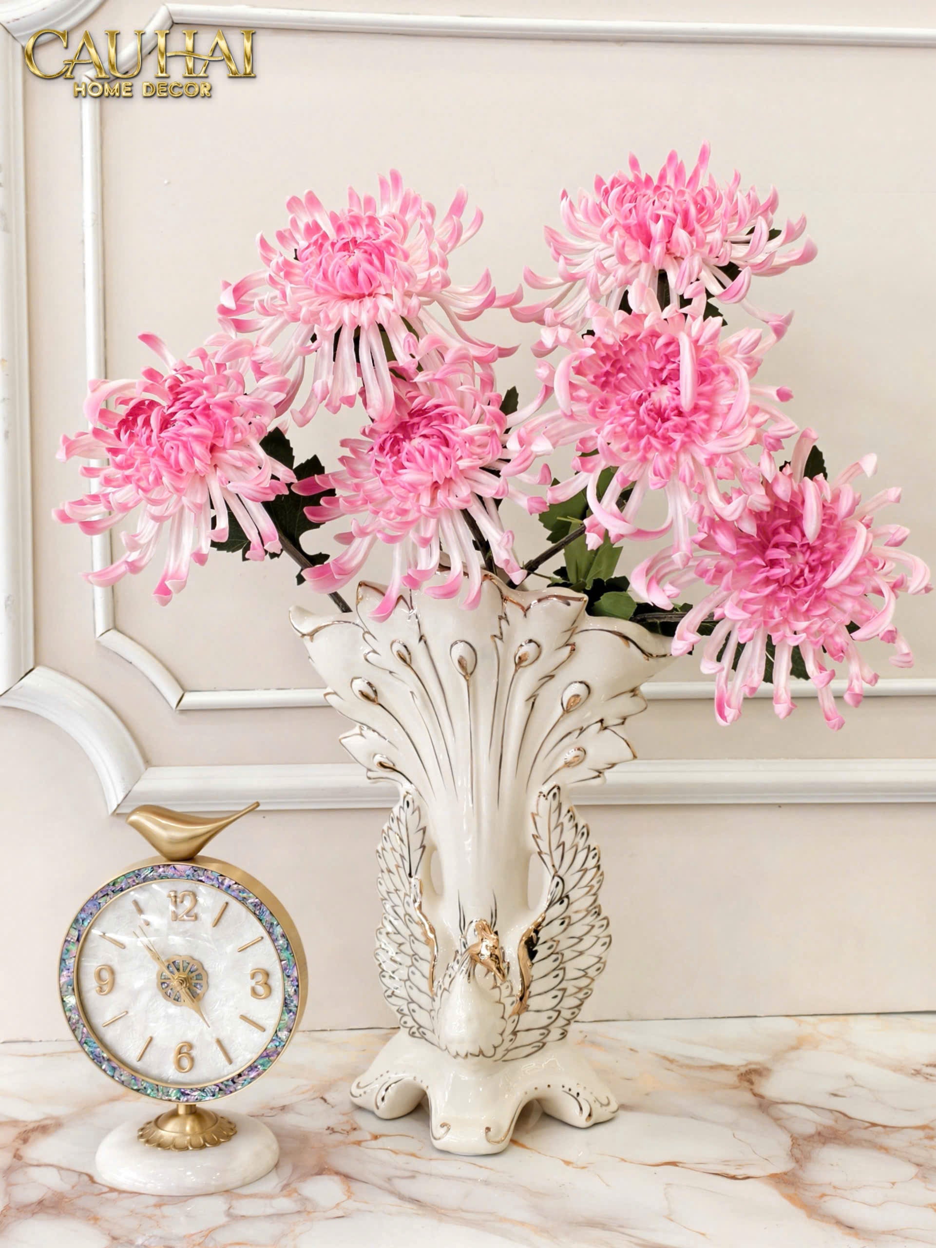 Maison Couture -  Bình Hoa Khổng Tước Sứ Ngọc Cao Cấp Impérial Paon Empress Fan 33x48