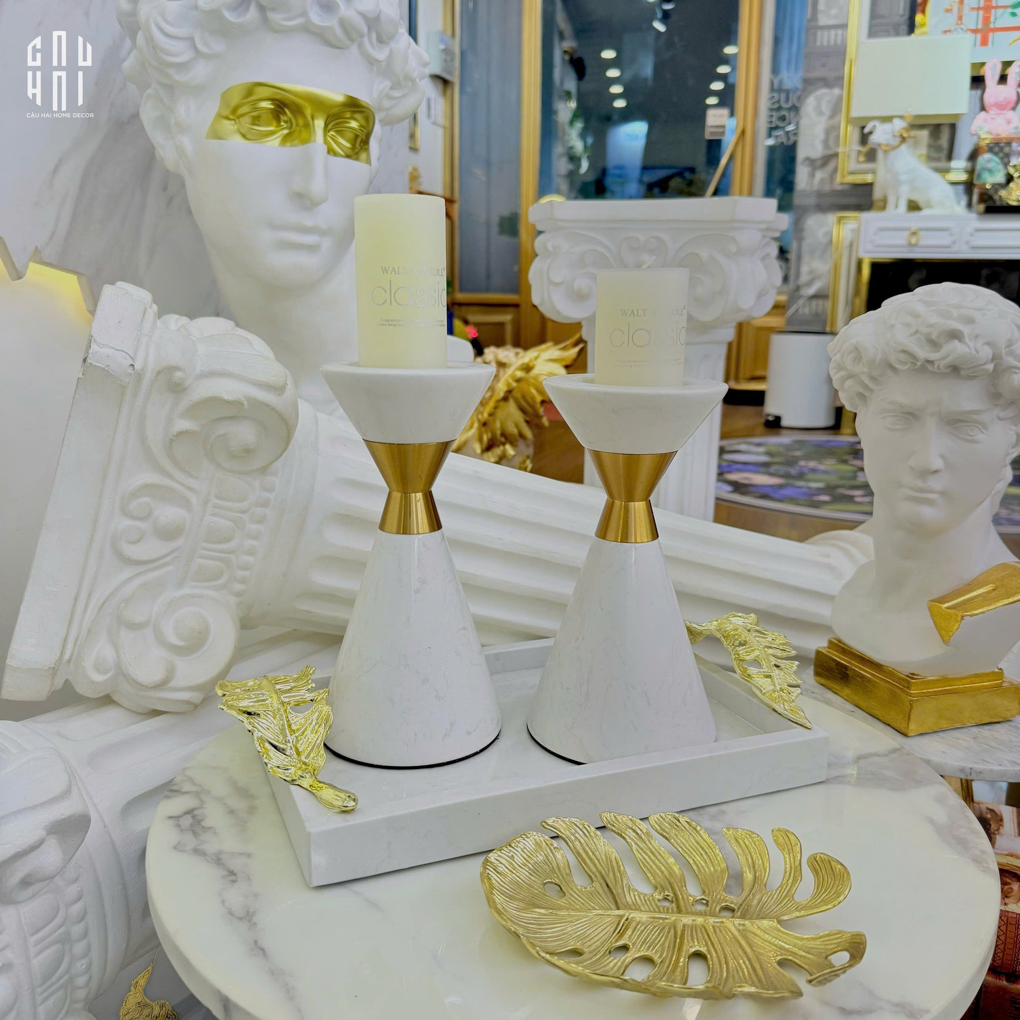 Maison Couture - Đế Nến Đá Marble - Ivory Marbre D’Or Candle Holder (Tặng Nến)