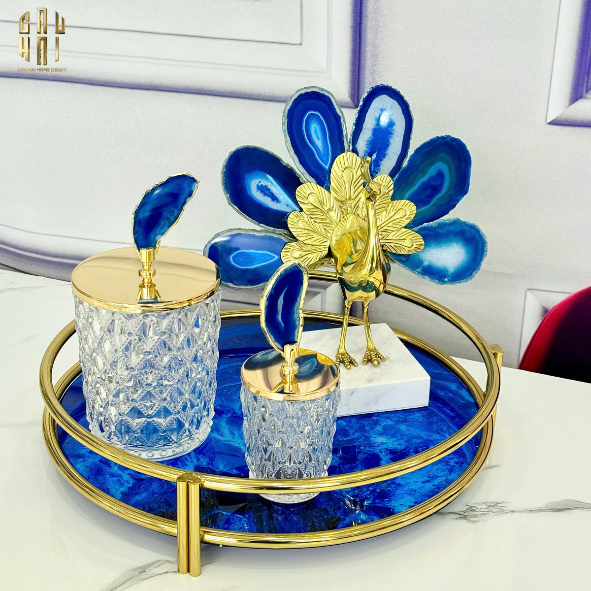 Maison Couture - Tượng Đồng Mã Não Khổng Tước Brasson Onyx Paon The Vanity Of Hera-TƯỢNG TRANG TRÍ-CẬU HAI HOME DECOR