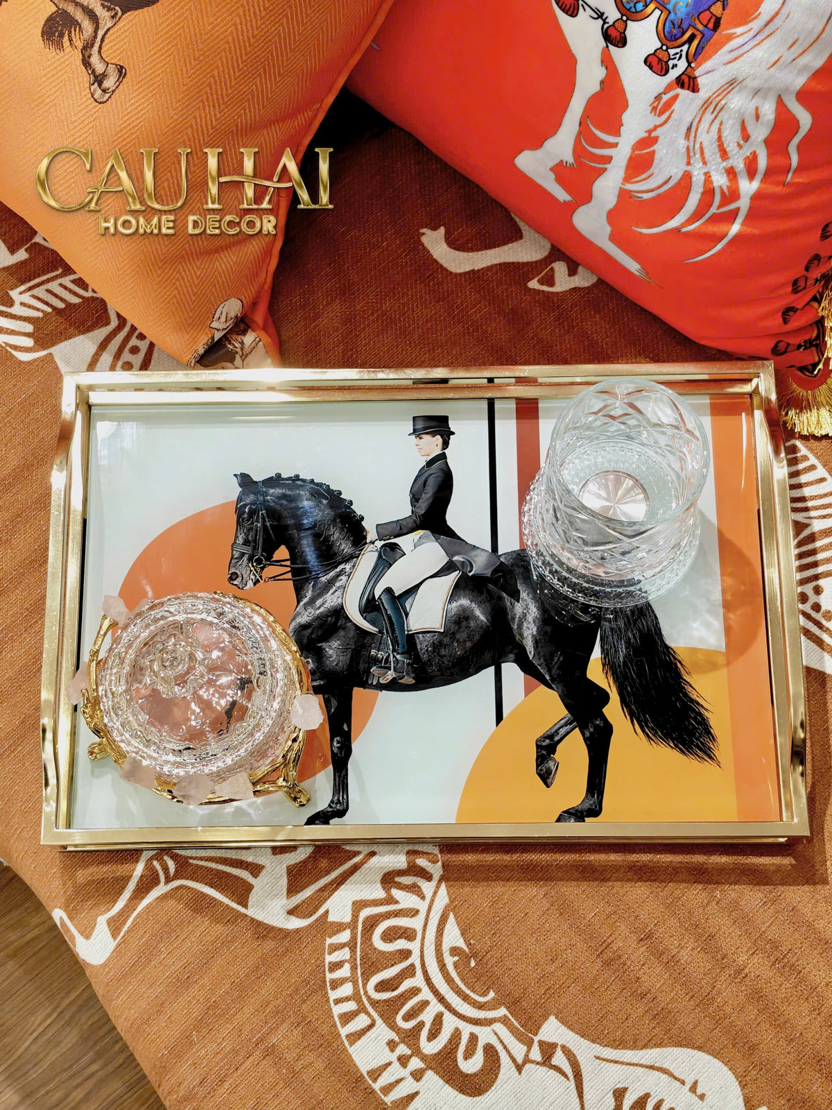 Khay Gương Chữ Nhật Héritage Noble Polo Horseman Decorative Trays 38x25.3x5.8