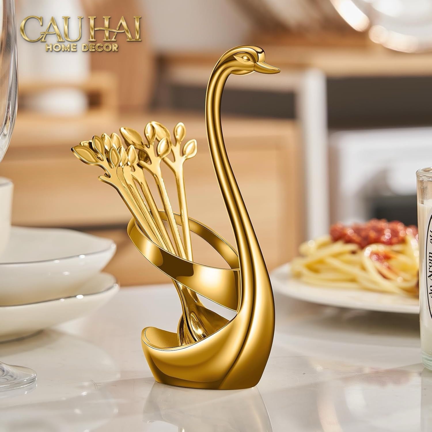 Set 6 Cái Nĩa Dessert Metal Swan Éclat D'Or 6pcs
