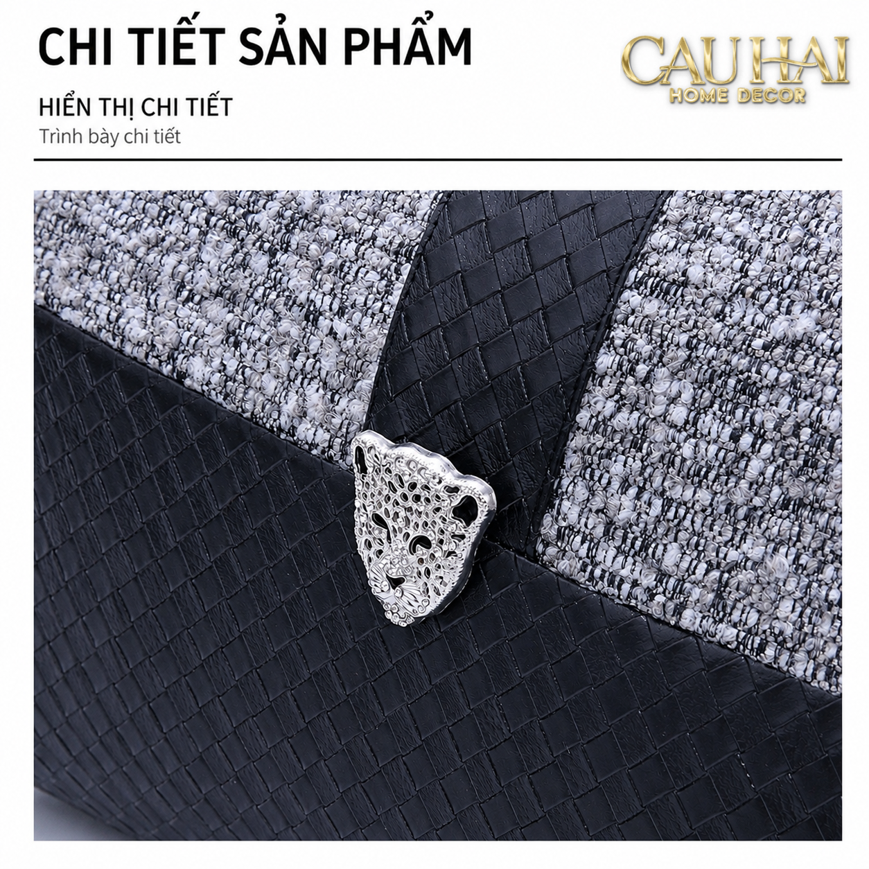 Gối Tweed Leather Midnight Sentinel Panther 30X50