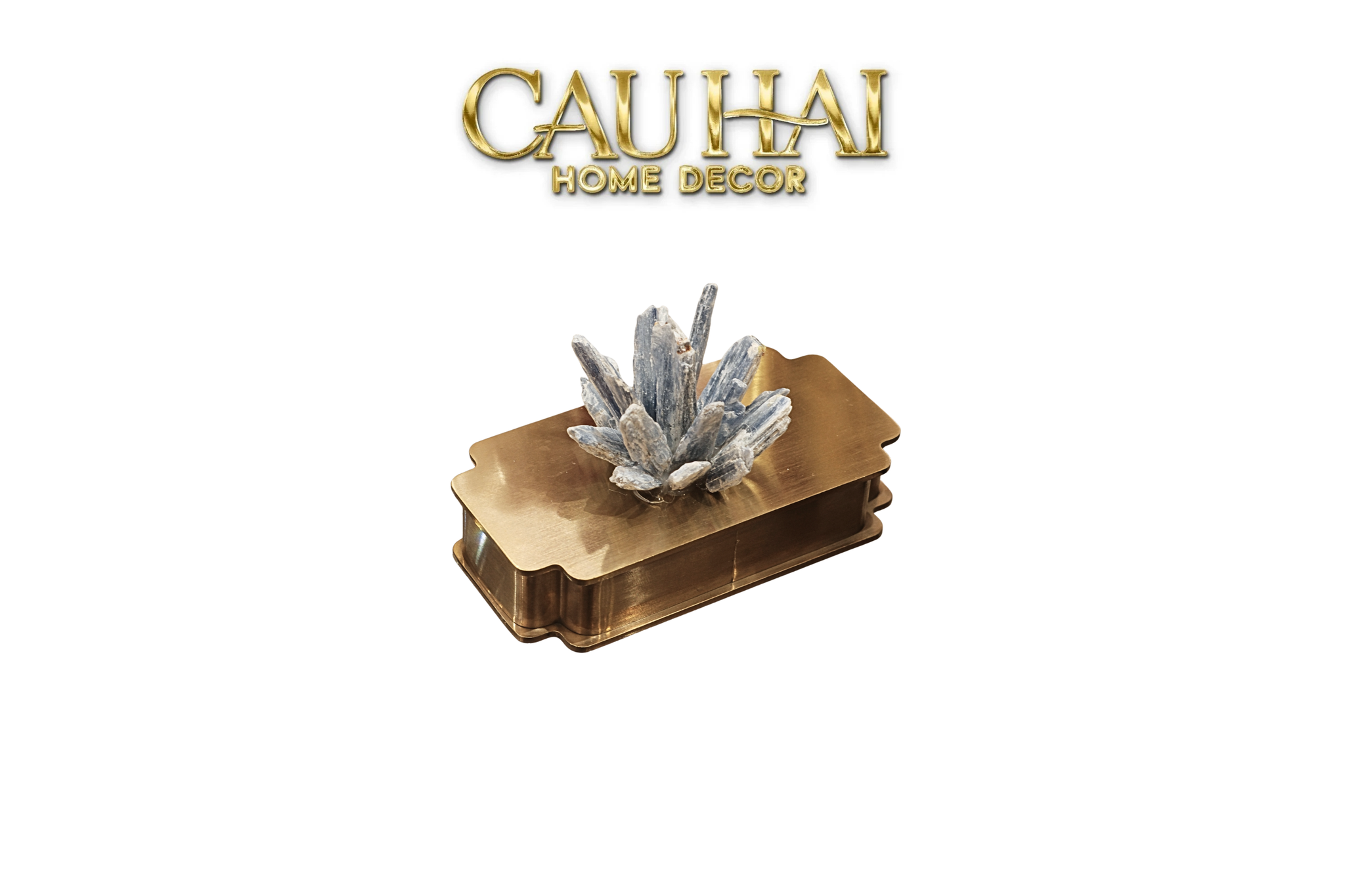 Hộp Tăm Bông Inox Đính Thạch Anh Cristal Minéral D'Or Toothpick Holder 6x12