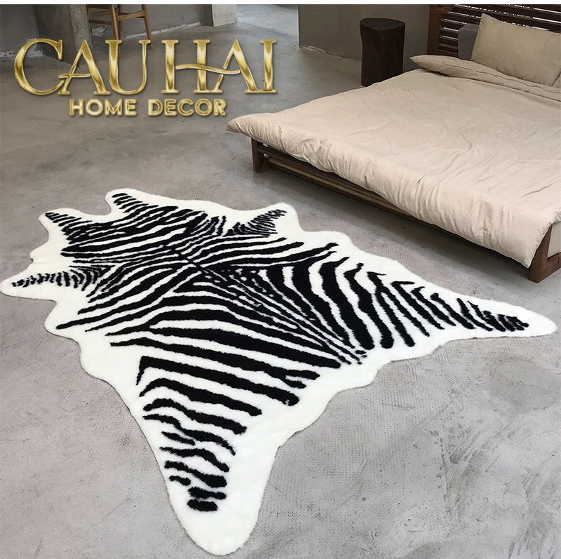 Thảm Lông Faux Fur Zebra Hide Noir 85x110