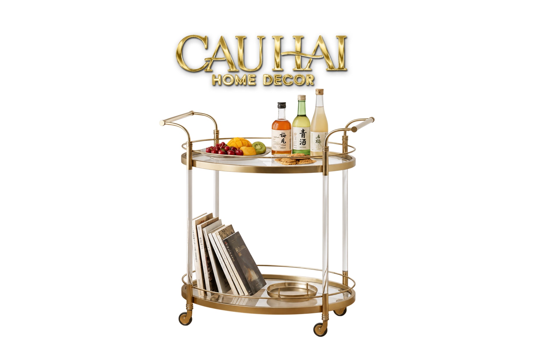 Maison Couture - Golden Lucid Acrylic Lumière Stemware Bar Cart