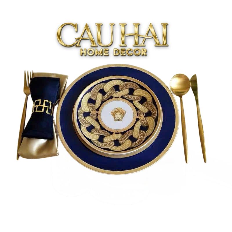 Set 2 Đĩa Dinner Gốm Sứ Medusa Chain Royale Cobalt 27/20