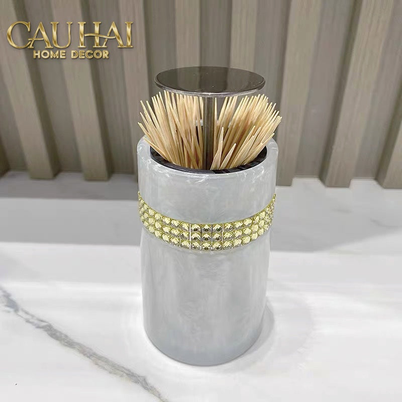 Lọ Tăm Khảm Xà Cừ Resin Cygne Nacre D'Or Toothpick Holder 6x12