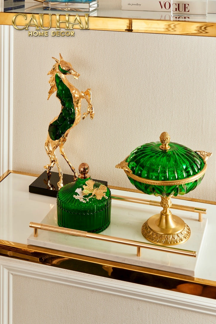 Maison Couture - Set of 2 Papillon Émeraude Royale Glass Jars