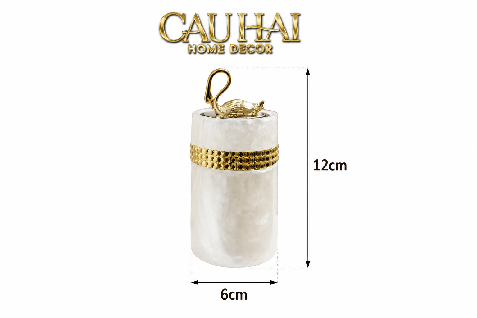 Lọ Tăm Khảm Xà Cừ Resin Cygne Nacre D'Or Toothpick Holder 6x12