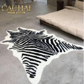 Thảm Lông Faux Fur Zebra Hide Noir 85x110
