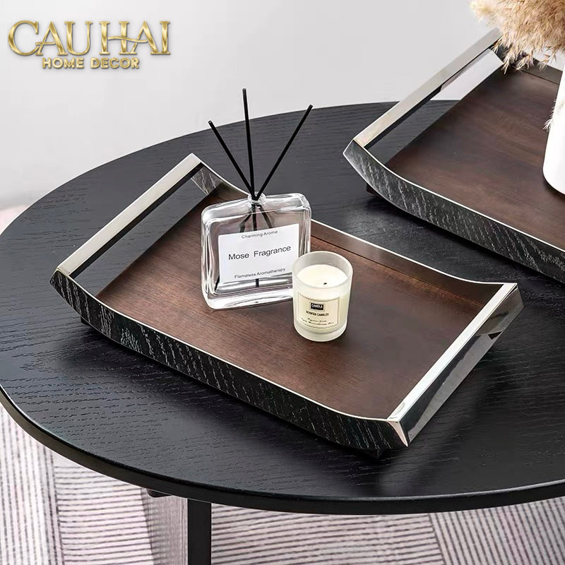 Khay Trang Trí Gỗ Chữ Nhật Sterling Walnut 45x30