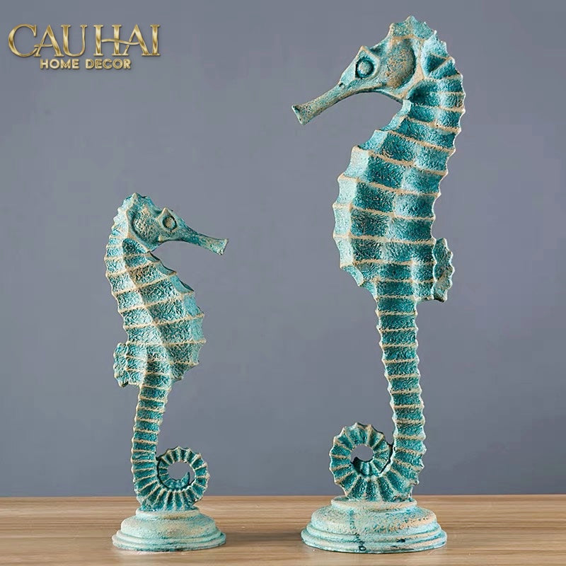Set 2 Tượng Cá Ngựa Atlantique Verdigris 10*30/13*45