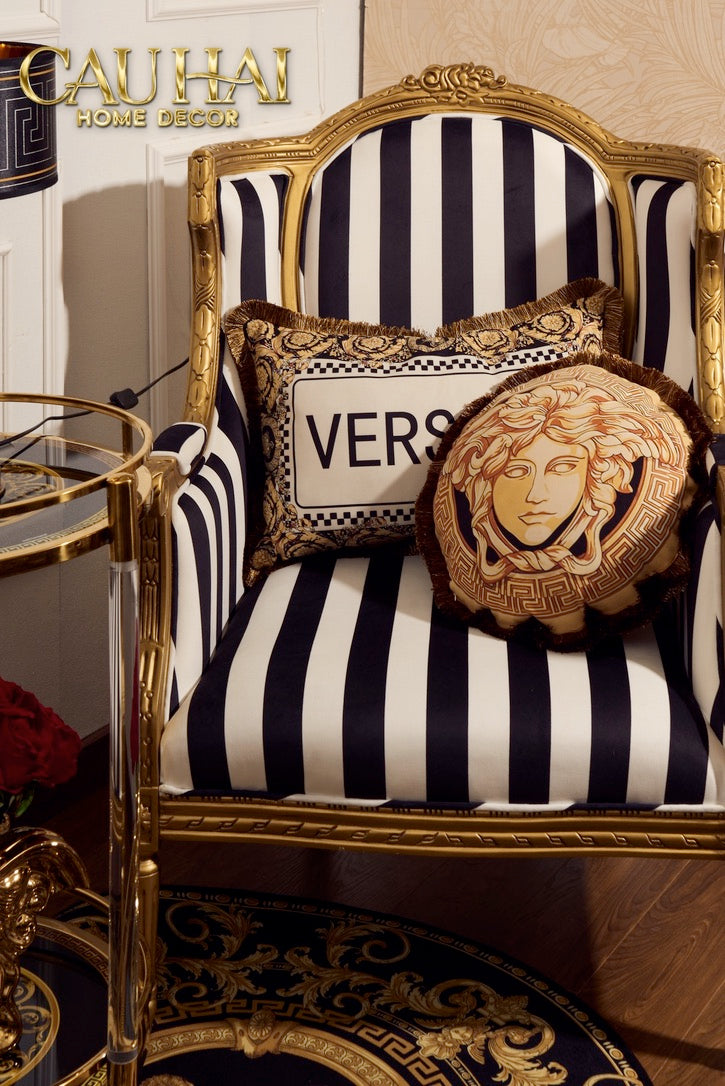 Maison Couture - Long Pillow Velvet Chenille V Class Medusa Bhcttbv v Signature Logo Typography 40x60