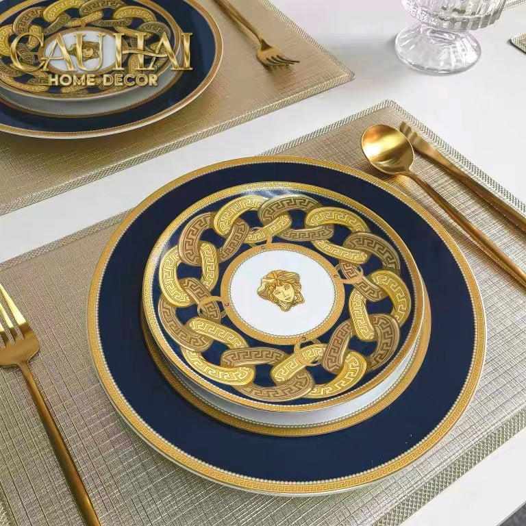 Set 2 Đĩa Dinner Gốm Sứ Medusa Chain Royale Cobalt 27/20