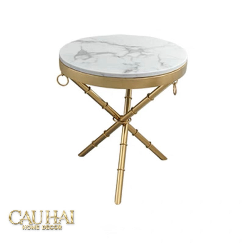 Bàn Sofa Marble Tròn Chinoiserie Bamboo D'Or Ivory H49x53