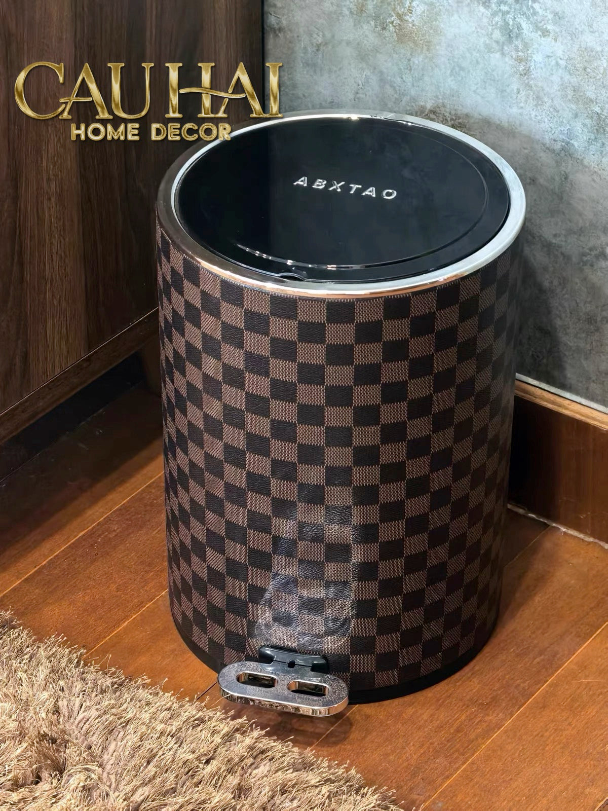 Thùng Rác Bọc Da Cao Cấp 15L - Damier Ebene L Class Trash Bin