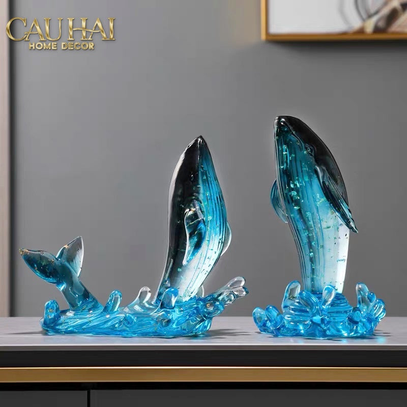 Set 2 Tượng Cá Voi Đại Dương -  Cristalleries Baleine Azurée