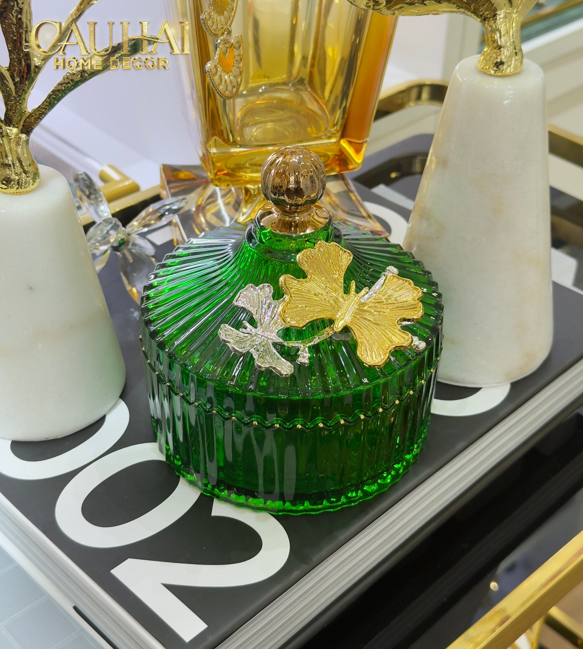 Maison Couture - Set 2 Lọ Kẹo Thuỷ Tinh Papillon Émeraude Royale