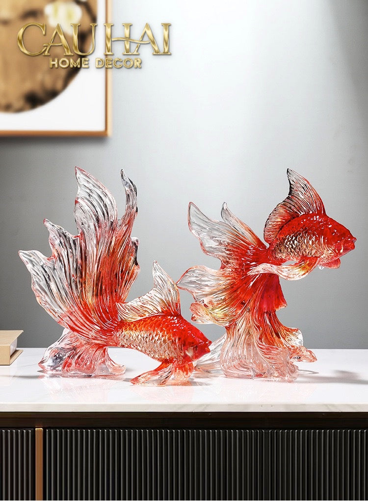 Set 2 Tuong Resin Song Ngu Vuong Phat – Fortune Koi Duo