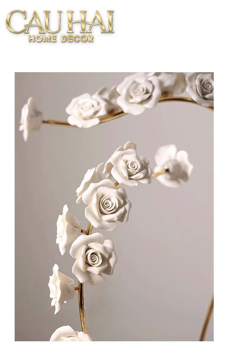 Maison Couture - Set 2 Tượng Hoa Hồng Gốm Sứ Roseraie Blanche D'Or 2pcs-Tượng Decor-CẬU HAI HOME DECOR