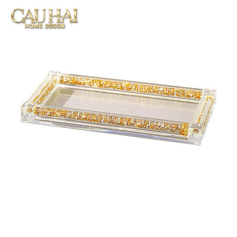 Set Phụ Kiện Nhà Tắm Pha Lê Pavé Gold Mirror  Bathroom Vanity 4pcs