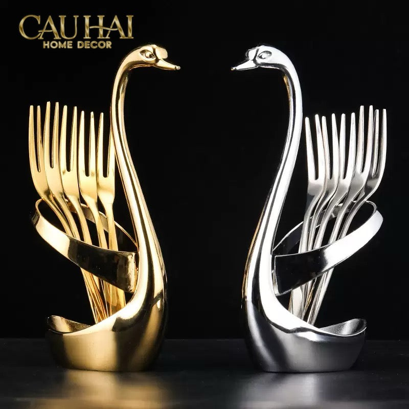 Set 6 Cái Nĩa Dessert Metal Swan Éclat D'Or 6pcs