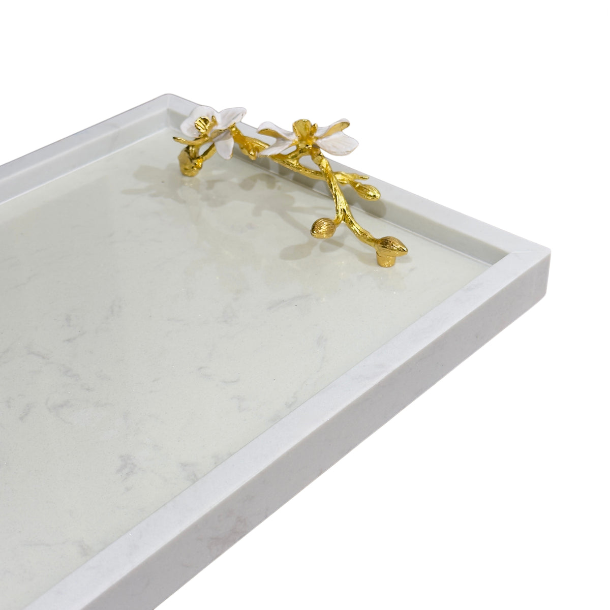 Maison Couture - Khay Đá Marble Chữ Nhật Haute Orchid Golden Branches Decorative Trays 22x37-KHAY TRANG TRÍ-Đối tác tại Trung Quốc theo từng đơn đặt hàng-CẬU HAI HOME DECOR