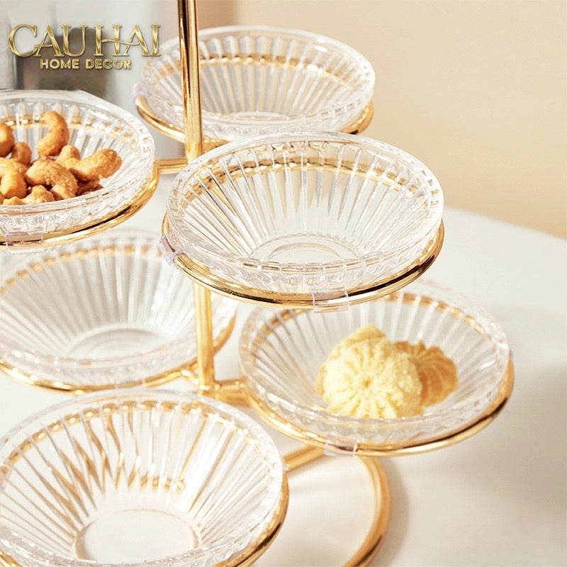 Đĩa Bánh 2 Tầng 6 Ngăn Cristalleries Le Couronne D'Or 33*28