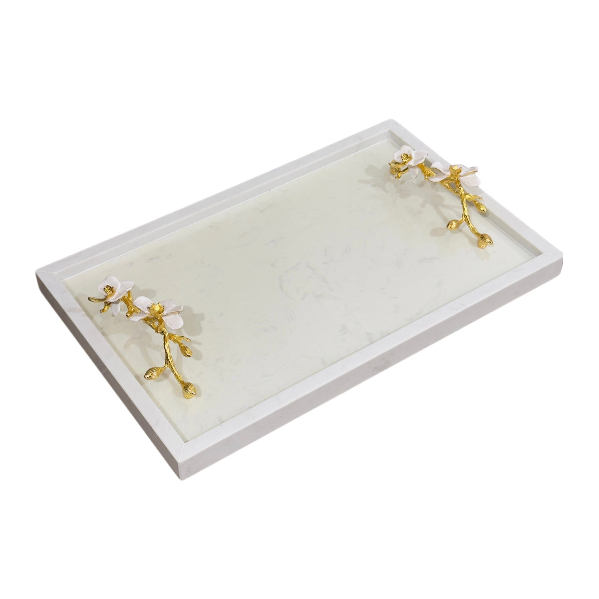 Maison Couture - Khay Đá Marble Chữ Nhật Haute Orchid Golden Branches Decorative Trays 25x40