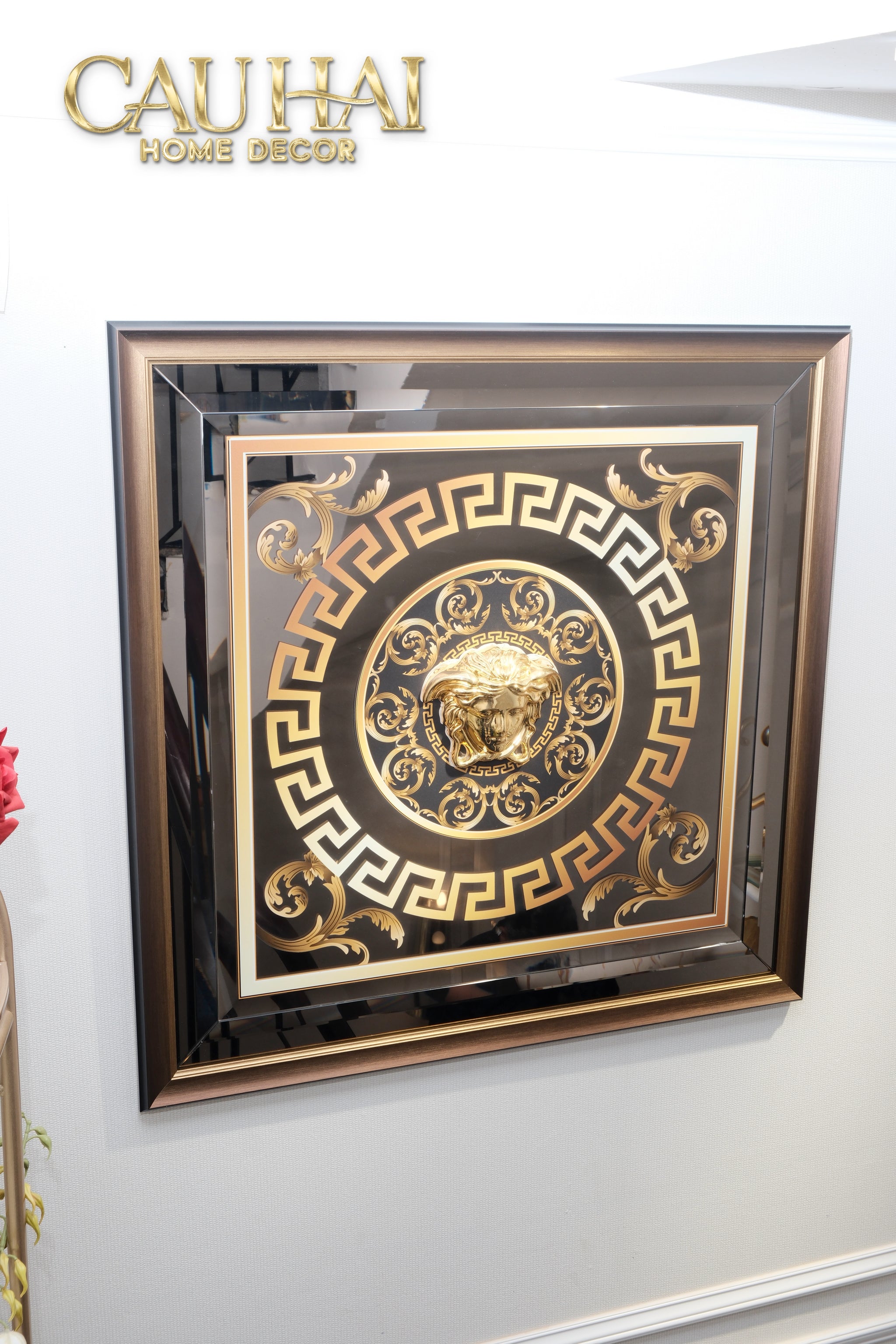 Tranh Gương Miroir Haute Joaillerie -  Barocco Nero UV Medusa Iconic 90x90