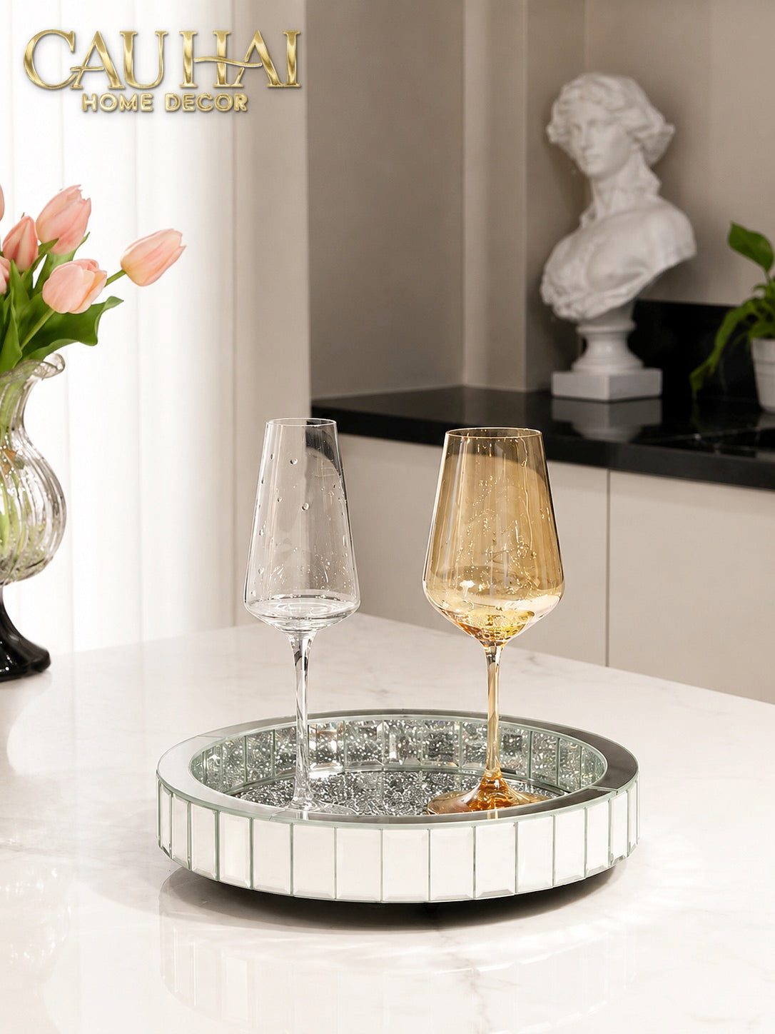 Haute Folie - Khay Gương Tròn Đế Xoay Starlight Mirrored Argenté D30