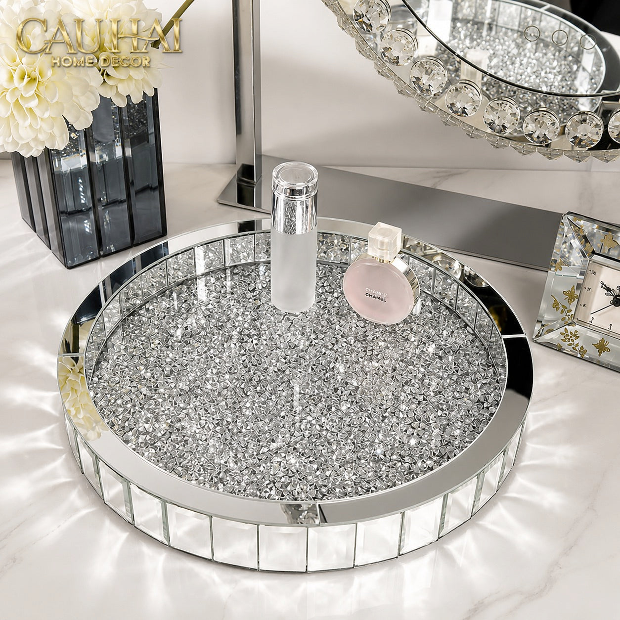 Haute Folie - Khay Gương Tròn Đế Xoay Starlight Mirrored Argenté D30