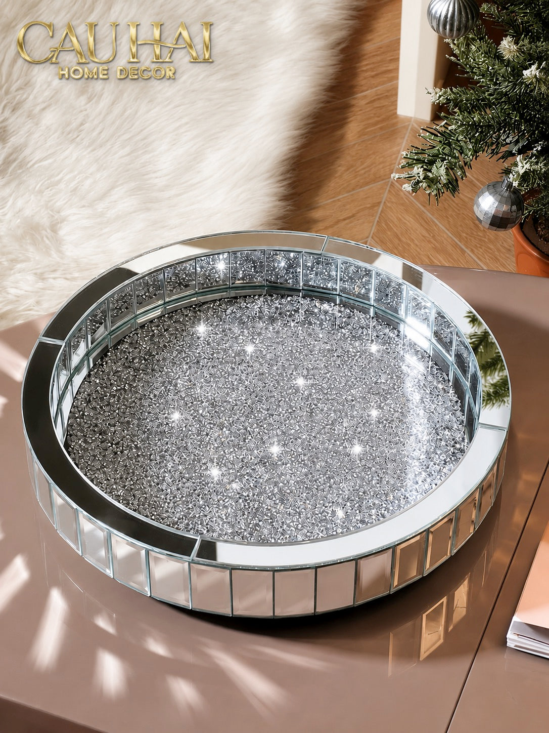 Haute Folie - Khay Gương Tròn Đế Xoay Starlight Mirrored Argenté D30