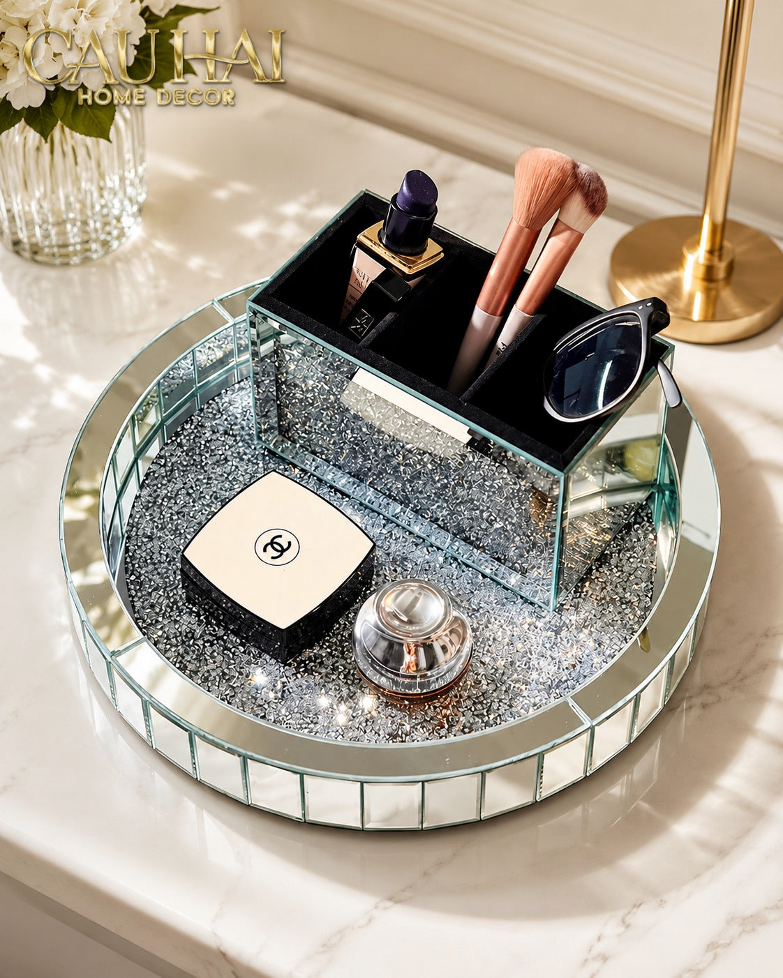 Haute Folie - Khay Gương Tròn Đế Xoay Starlight Mirrored Argenté D30
