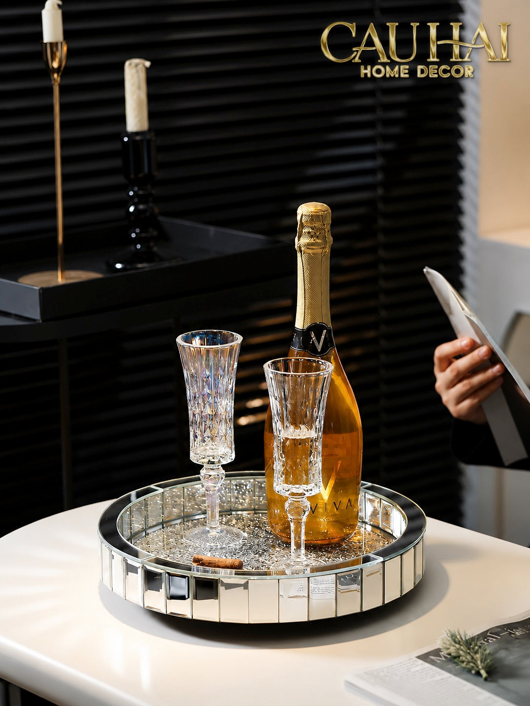 Haute Folie - Khay Gương Tròn Đế Xoay Starlight Mirrored Argenté D30