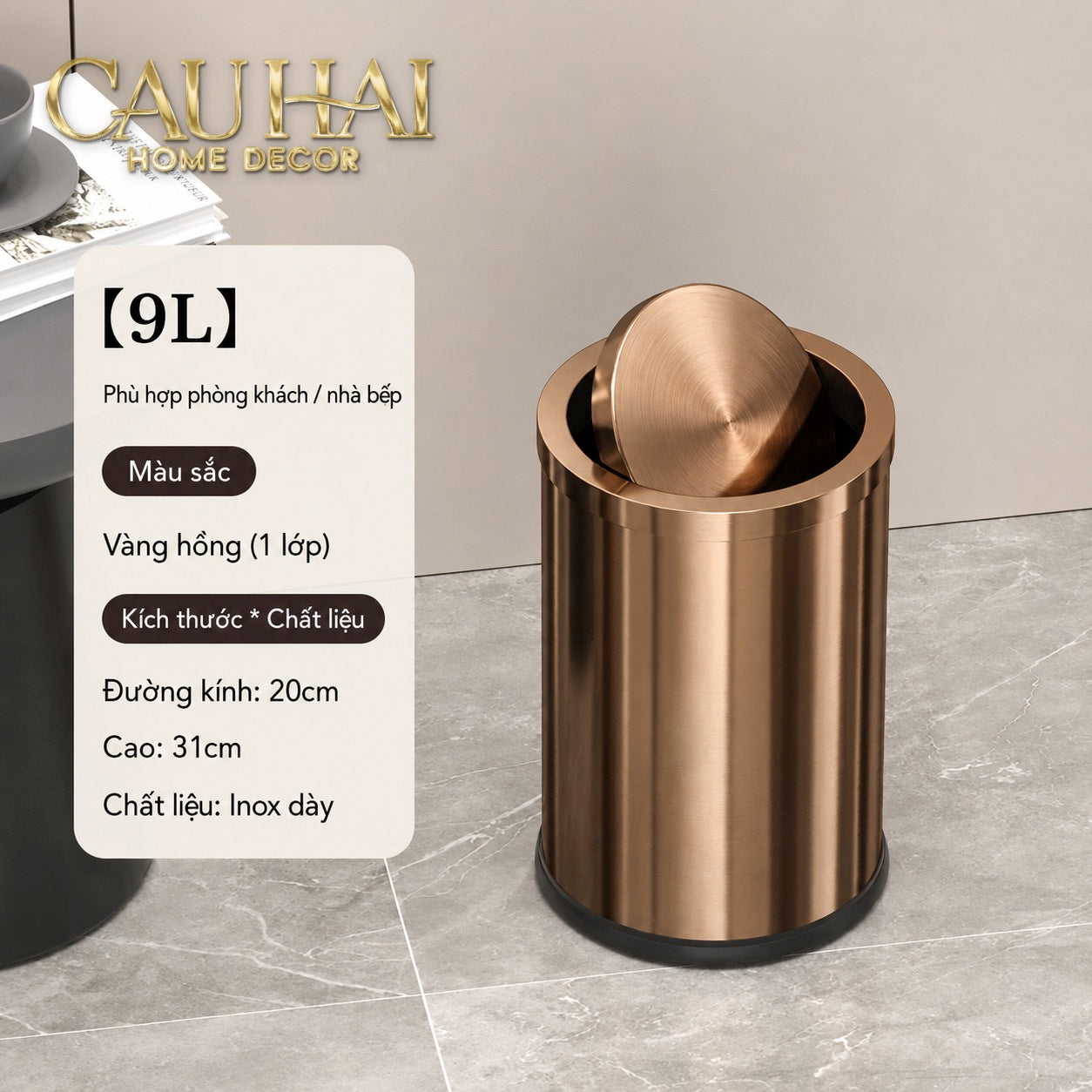 Thùng Rác Inox Monolith Bronze Trash Cans 9L 20x31