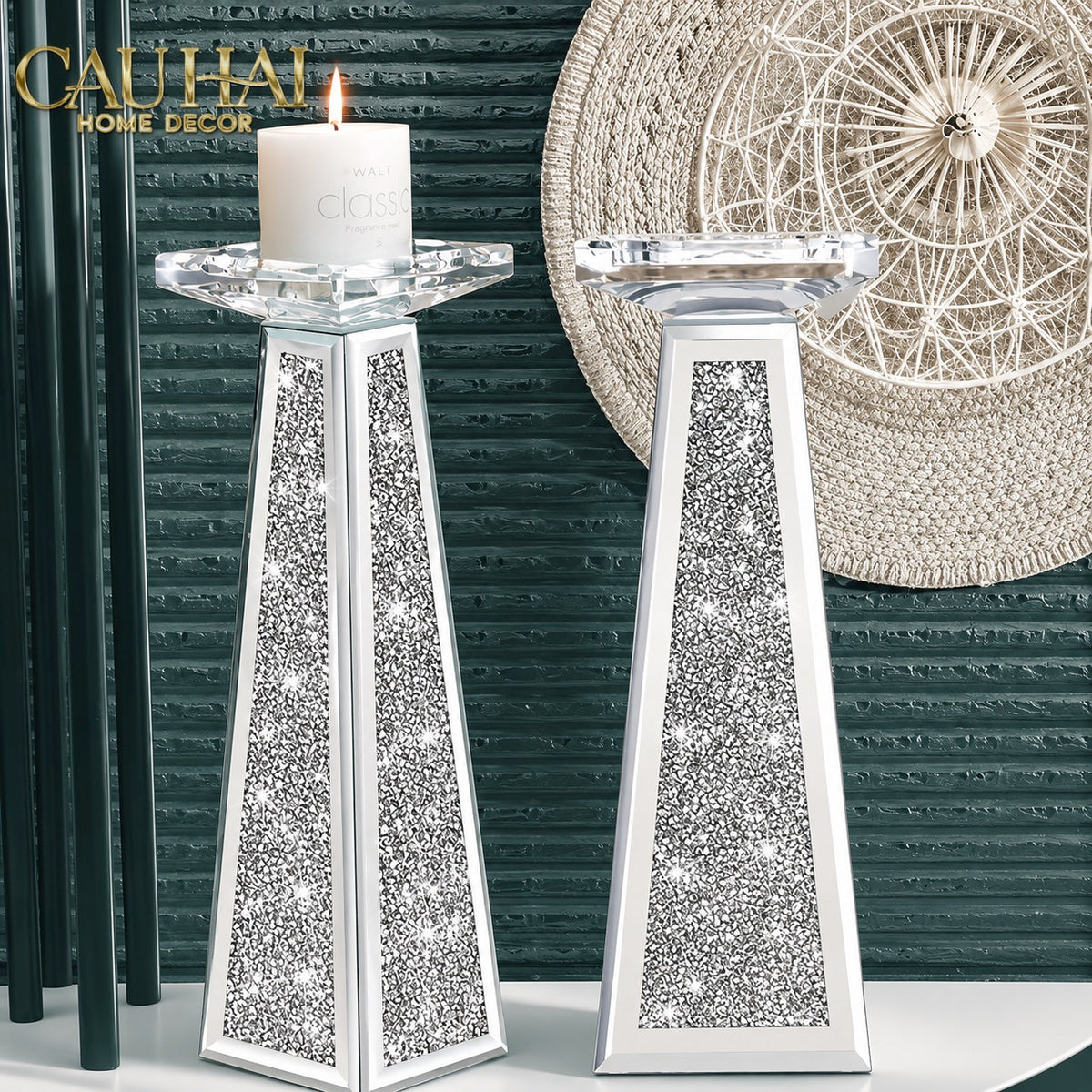 Set 2 Đế Nến Starlight Mirrored Crystal Pillar-Đế Nến-CẬU HAI HOME DECOR