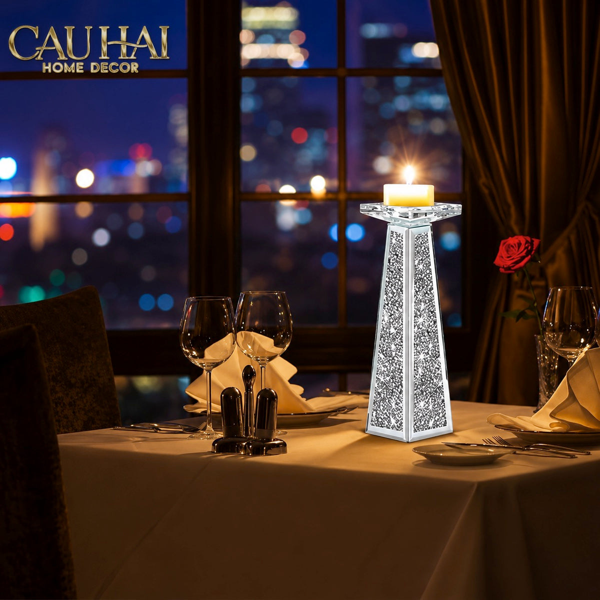Set 2 Đế Nến Starlight Mirrored Crystal Pillar-Đế Nến-CẬU HAI HOME DECOR