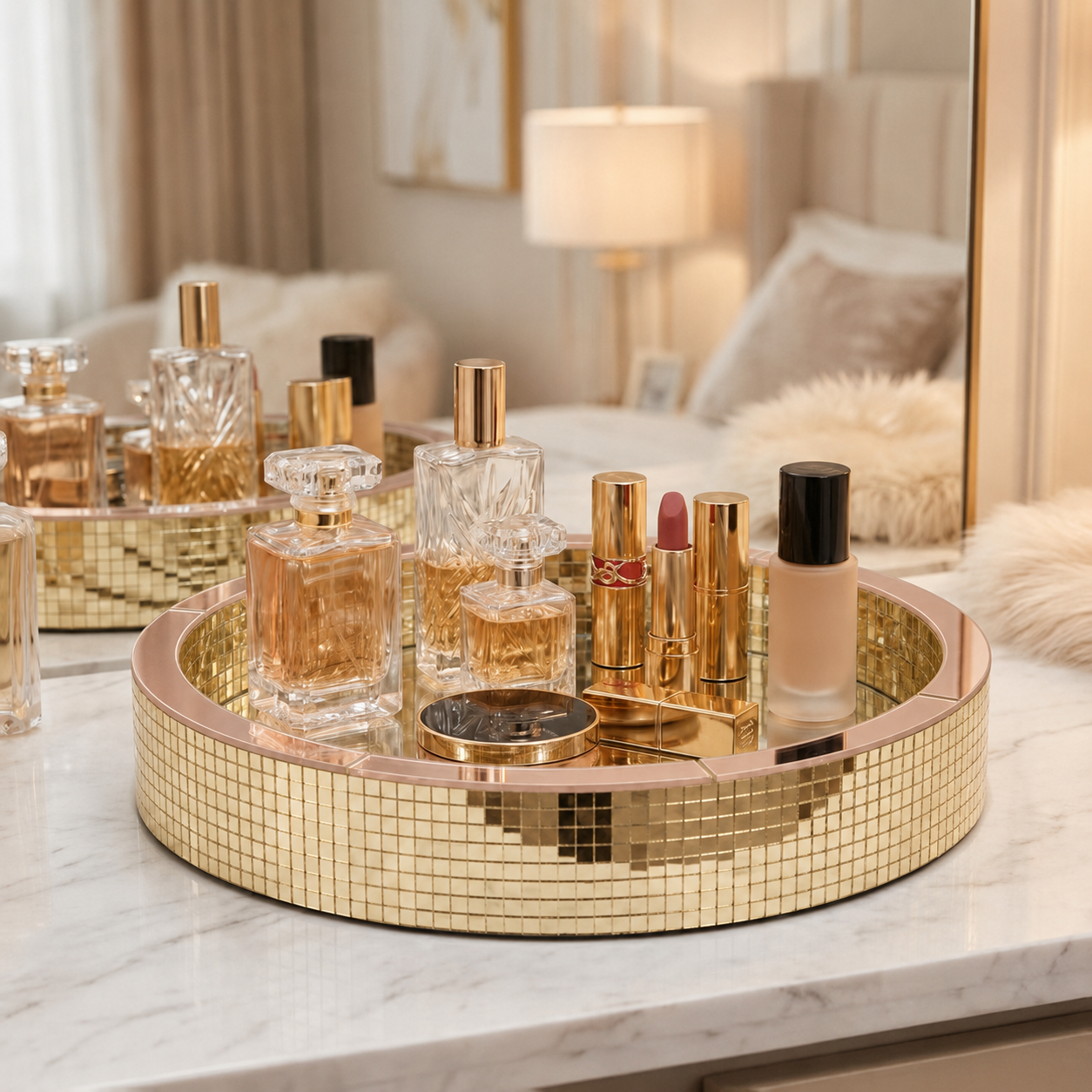 Haute Folie - Khay Gương Tròn Mosaic Gold Viền Rosé D28