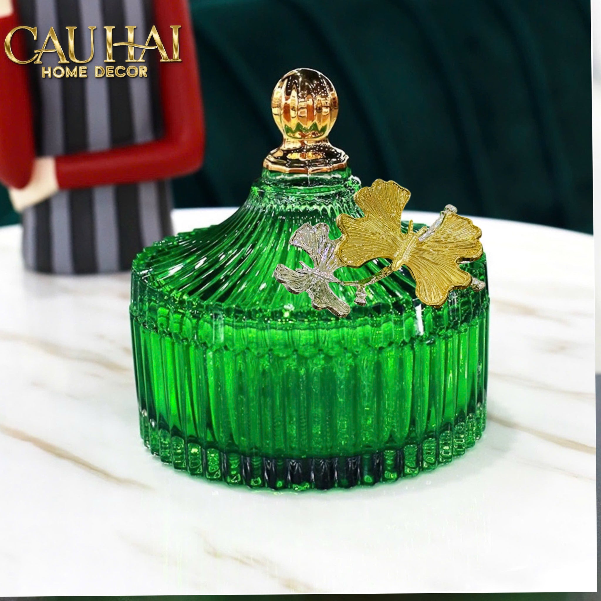 Maison Couture - Set 2 Lọ Kẹo Thuỷ Tinh Papillon Émeraude Royale