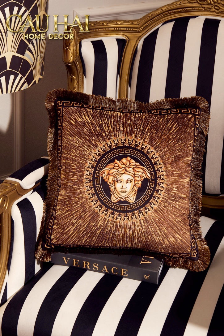 Chenille Velvet Pillowcase V Class. Medusa Amplified Logo 45. - With Border