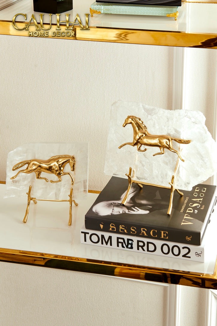 Maison Couture - Set of 2 Equestrian Gilded Hidden Stallion Grande Quartz Horse Statues